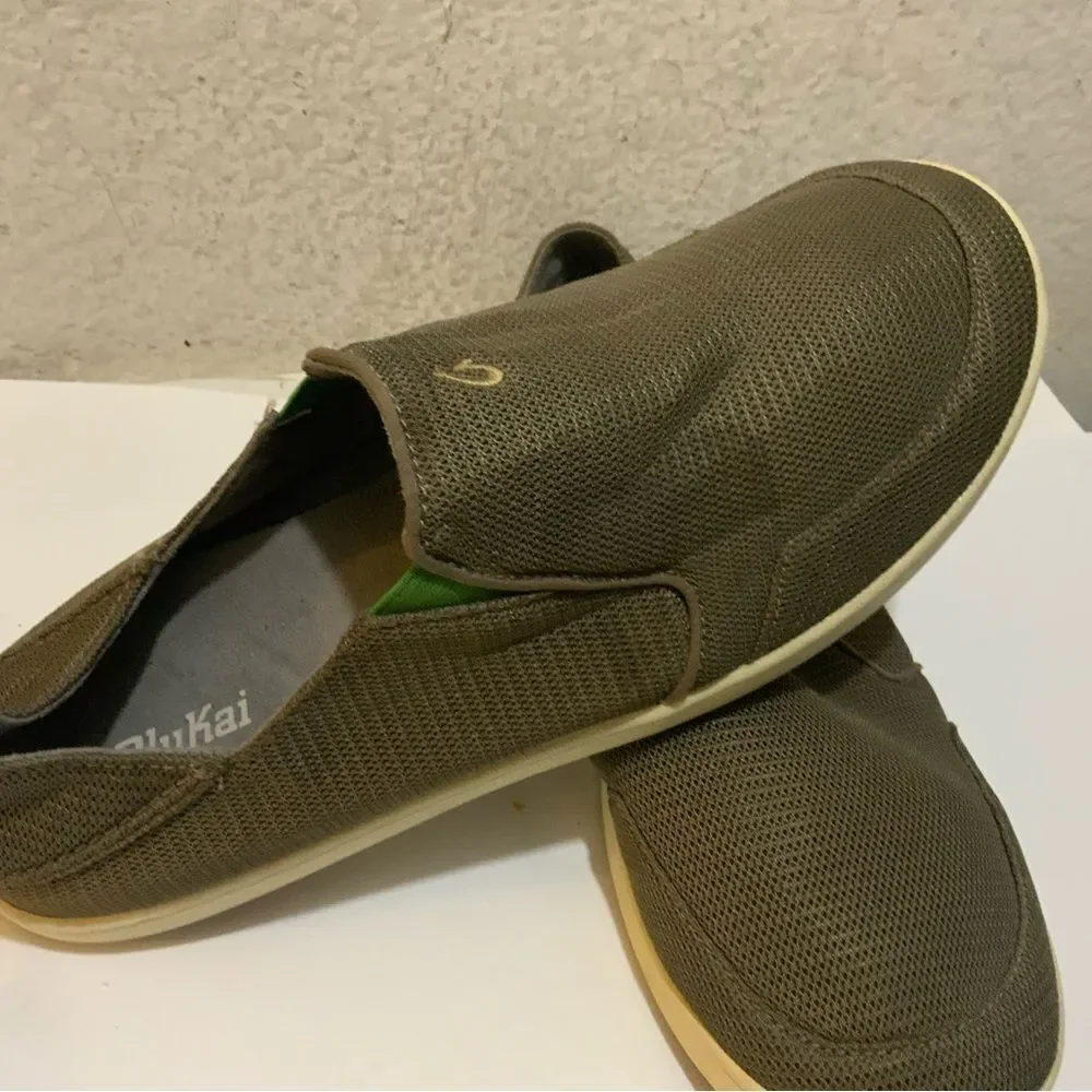 Men's OluKai Nohea Mesh Mustang/Lime Peel Slip On Shoes Loafers